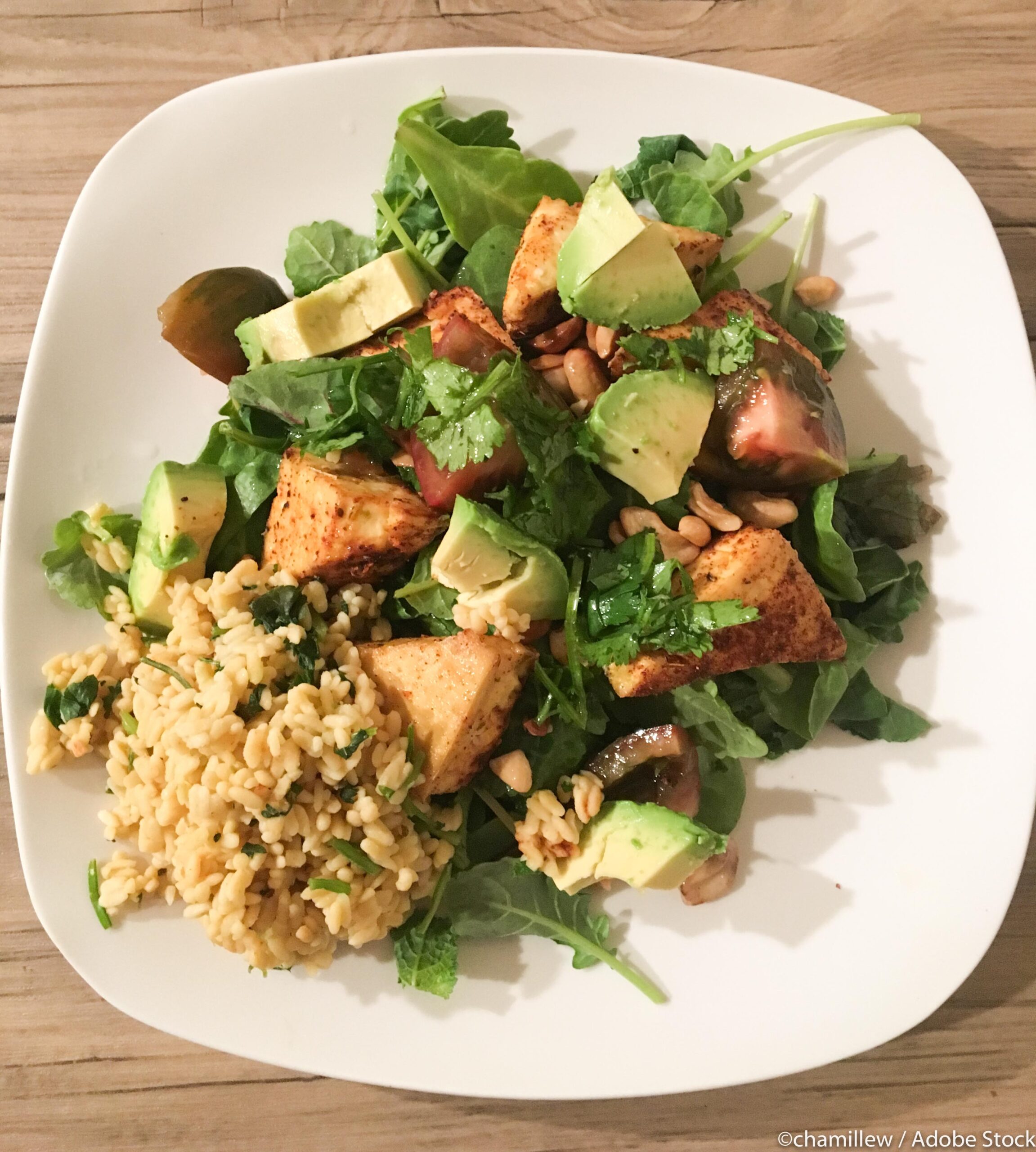 Golden Tofu Taco Salad with Cilantro Citrus Dressing